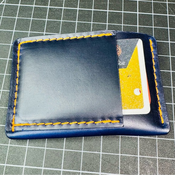 Ultra slim wallet minimalist travel -Horween (American leather) blue & orange - Picture 6 of 9